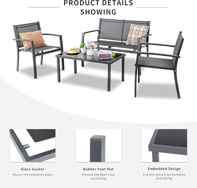 Shintenchi 4 Pieces Patio Furniture Set All Weather Textile Fabric Outdoor - Image 5