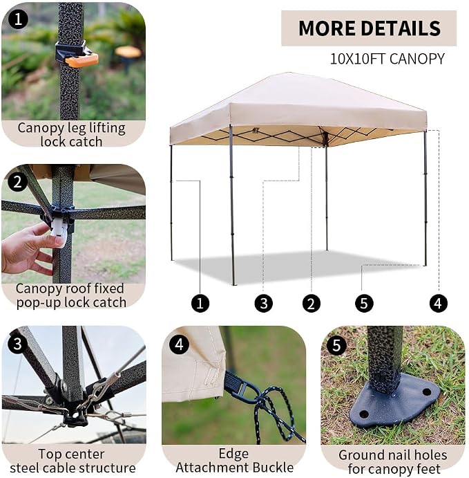 10x10 Pop Up Canopy Tent with 2 Sidewalls, Outdoor Canopy Tent with Sand Bags - Image 4