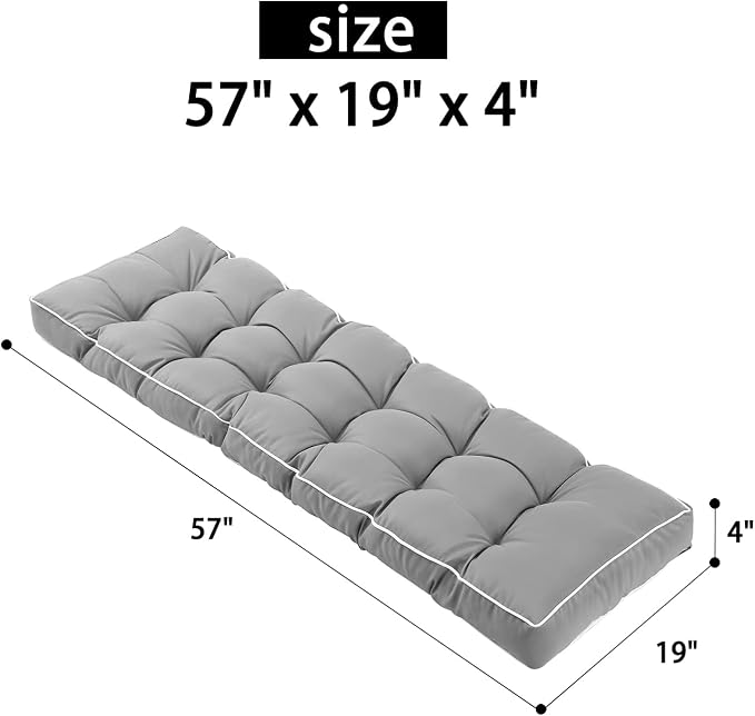 3 Seat 57 Inches Outdoor Porch Swing Cushions, Water-Resistant Tufted Patio - Image 6