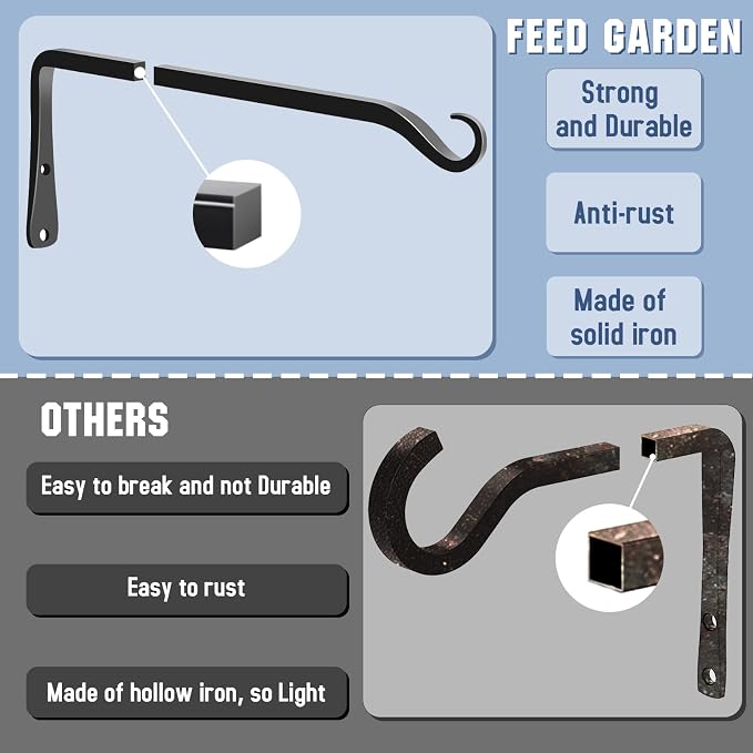 FEED GARDEN 2 Pack 12 Inch Hanging Plant Bracket Wall Hooks Decorative Plant - Image 4
