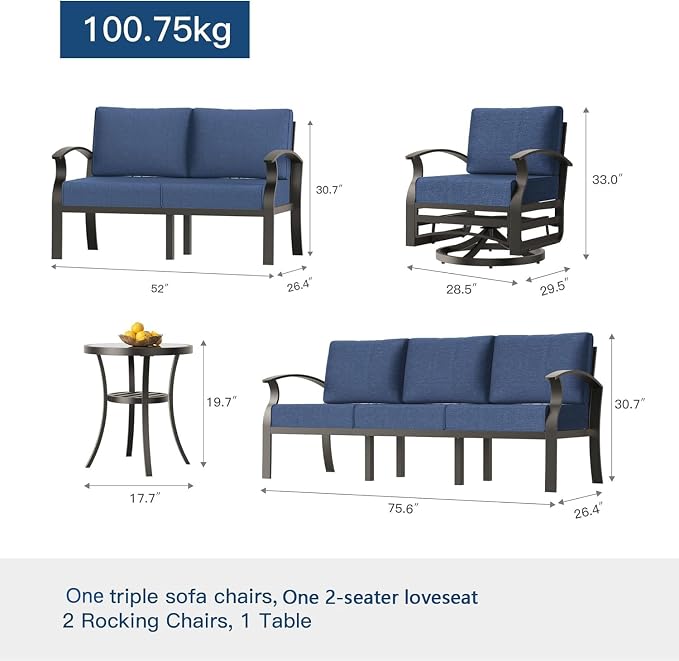 Kullavik Aluminum Patio Furniture Set, 5 Pieces 7 Seat Metal Outdoor Furniture - Image 2