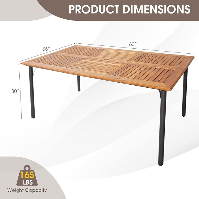 Tangkula 63" Acacia Wood Patio Dining Table - Image 3