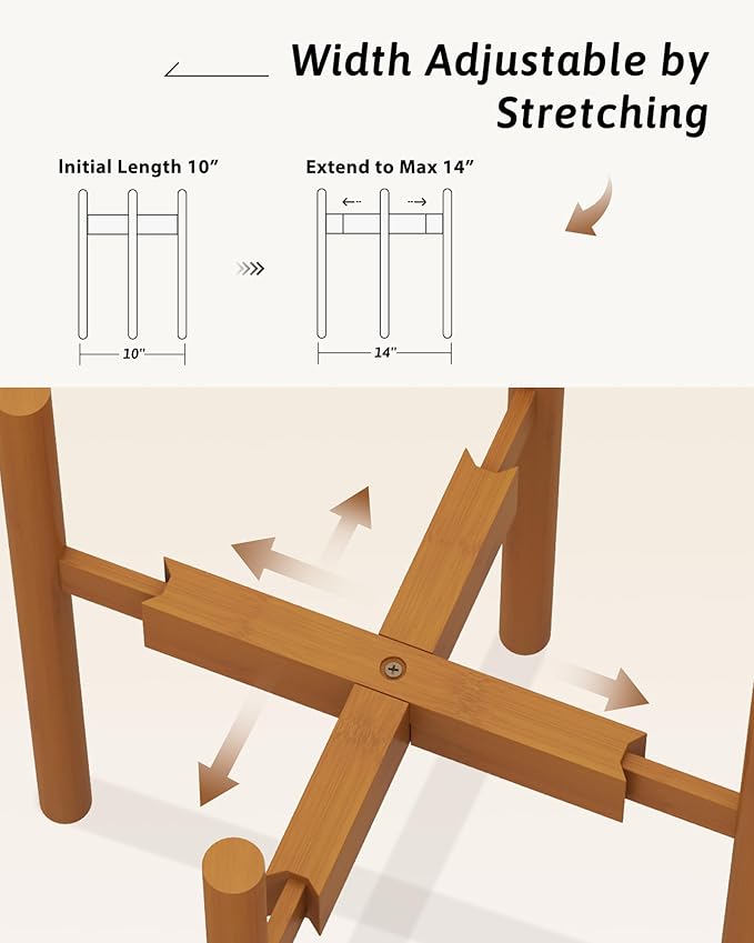 Adjustable Plant Stand Indoor, Bamboo Plant Stand Fits 8 9 10 11 12 Inches - Image 3