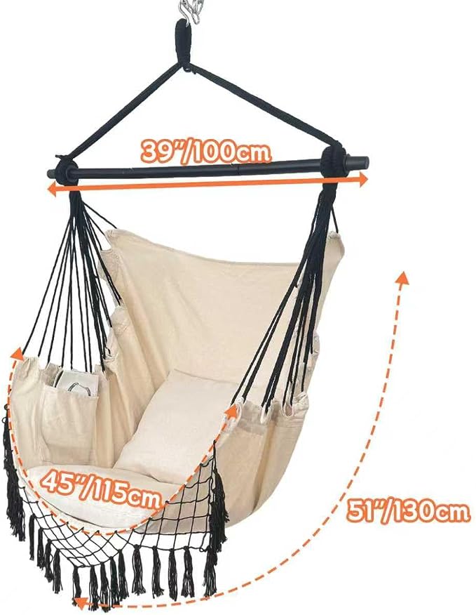 Hammock Chair Hanging Rope Swing Chair, Max 450 Lbs, Large Hanging Chair - Image 4