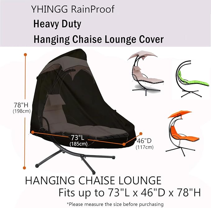 Patio Hanging Chaise Lounge Cover 900D 73 Inch Waterproof Heavy Duty Outdoor - Image 2