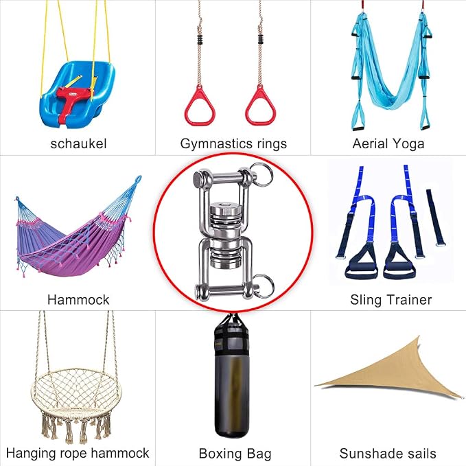 BeneLabel Dual Hanging Rings Hammock Swing Hanger, Swivel Stainless Steel - Image 6
