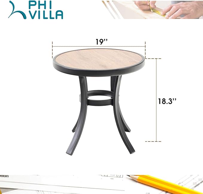 PHI VILLA Outdoor Round Side Table, All Weather Coffee Bistro Table - Image 3