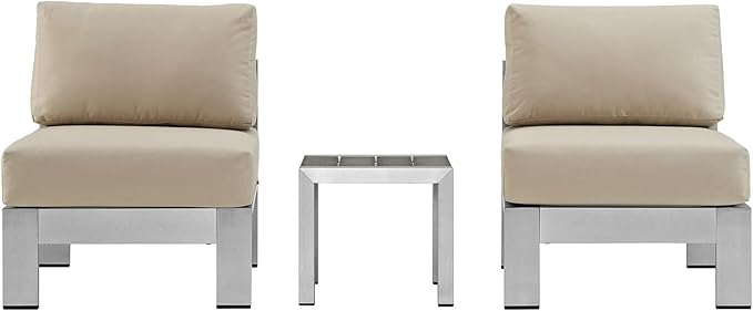 Modway Shore 3-Piece Aluminum Outdoor Patio Furniture Set in Silver Beige by Modway