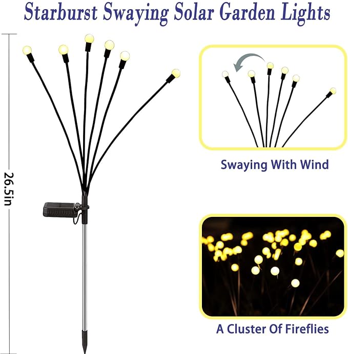 Solar Firefly Lights Outdoor, 8 Pack, Warm White, Waterproof, Garden Decor - Image 3