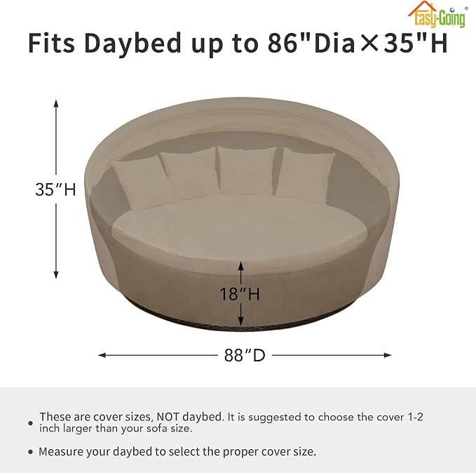 Easy-Going Heavy Duty 600D Outdoor Daybed Cover 88 Inch UV Resistant Patio - Image 2