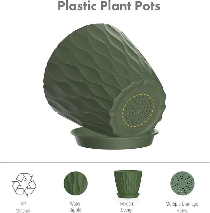 4 inch Small Plastic Nursery Pots, Seedling Pots, 5 Set Water Ripples Plant Pots - Image 4