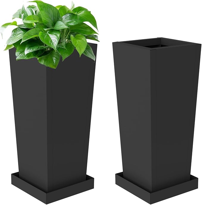 Tall Outdoor Planters Set of 2, 24 inch Tall Planters by Toriexon