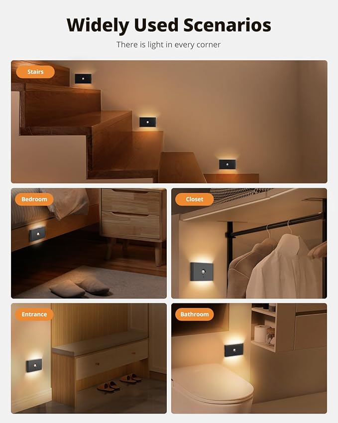 wowatt Rechargeable Motion Sensor Stair Light, Dimmable Stair Lights Indoor - Image 8