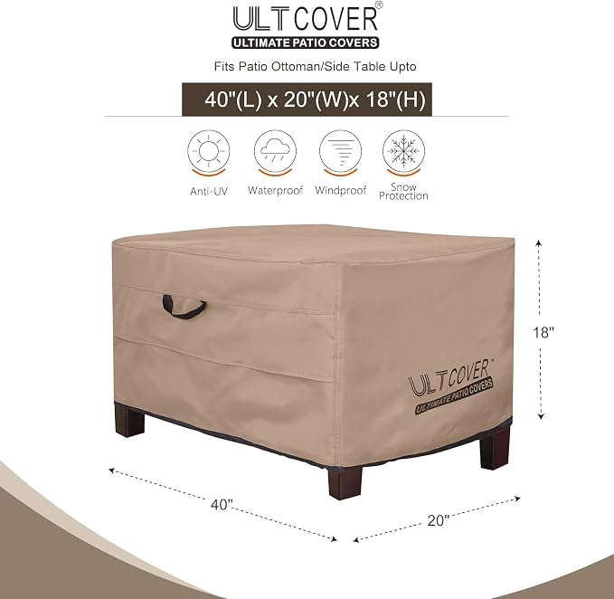 ULTCOVER Waterproof Patio Ottoman Cover Rectangular Outdoor Side Table - Image 2