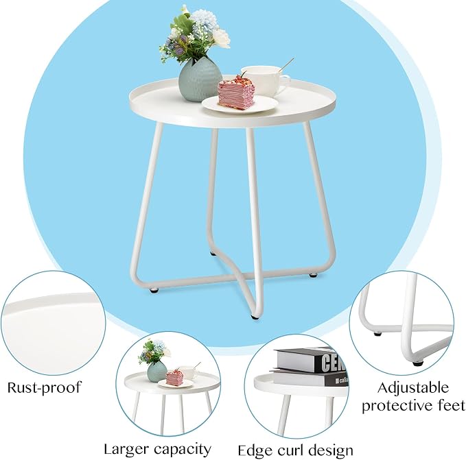 danpinera Outdoor Side Tables, Weather Resistant Steel Patio Side Table - Image 5