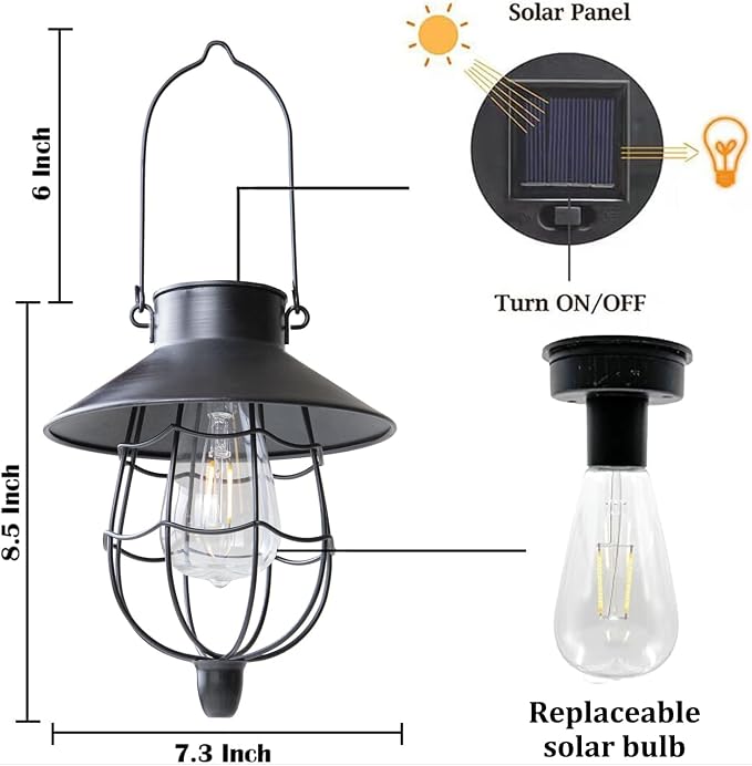YAKii 2 Pack Solar Lantern Hanging Waterproof Outdoor Metal Solar Lamp - Image 3
