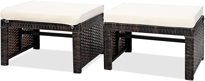 Nightcore 2-Piece Outdoor Wicker Ottomans, Outdoor Foot Rest Seat by Unknown