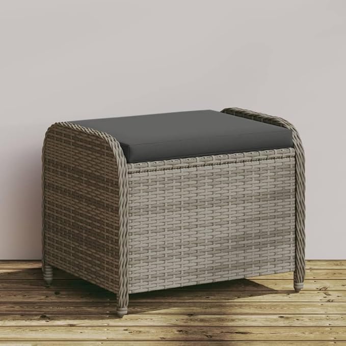 vidaXL Gray Poly Rattan Patio Stool - Image 2