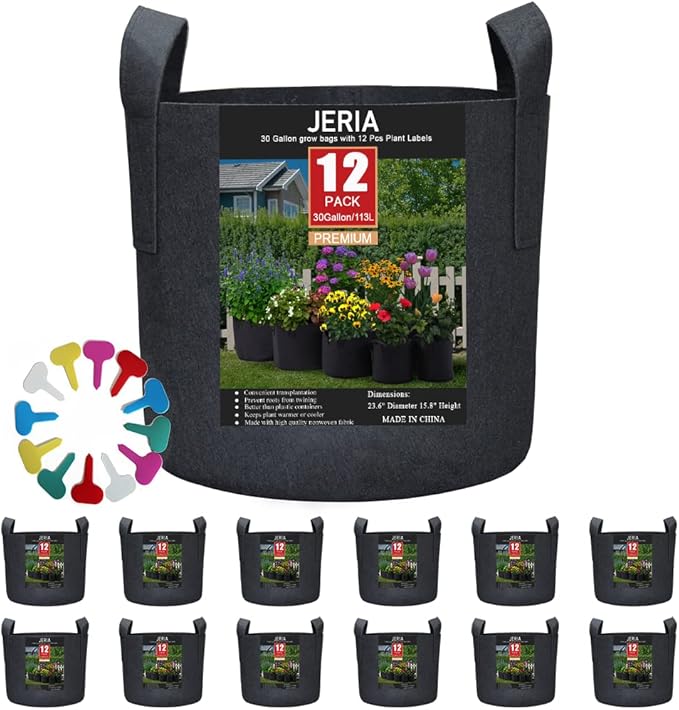 JERIA 12-Pack 30 Gallon Grow Bags, 300G Thickened Nonwoven Garden Pots by JERIA