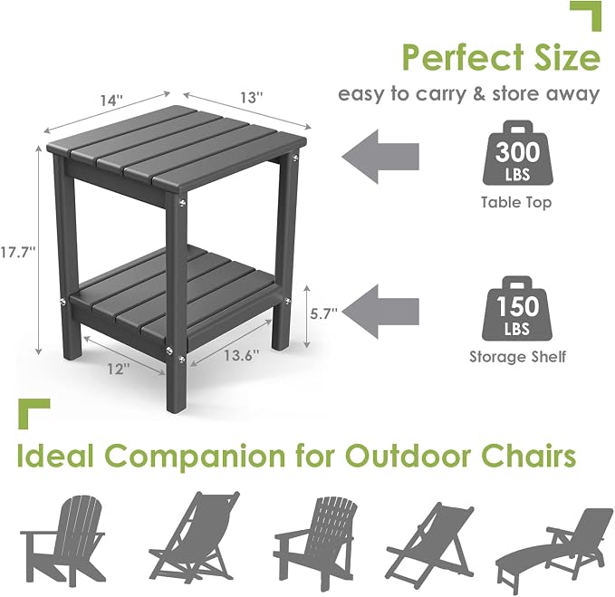 GREENVINES Adirondack-Outdoor-Side-Table | 14 x 13 Inches | HDPE Plastic | All - Image 3