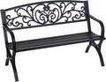 FDW Outdoor 50 Inches Garden Bench, Slatted Seat Armrests Floral Design Backres by FDW