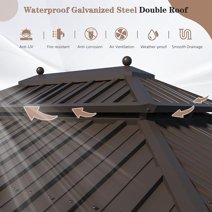 EROMMY 10' X 12' Permanent Hardtop Gazebo Aluminum Gazebos - Image 2
