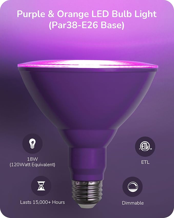EDISHINE PAR38 Purple & Orange LED Flood Light Bulbs Outdoor, Dimmable LED - Image 8