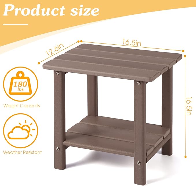 Adirondack Outdoor Side Table, 2-Tier Sturdy Patio End Table Weather Resistant - Image 3