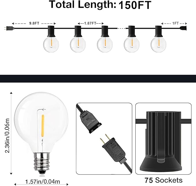 GPATIO 150FT Outdoor String Lights, Waterproof Patio Lights - Image 2