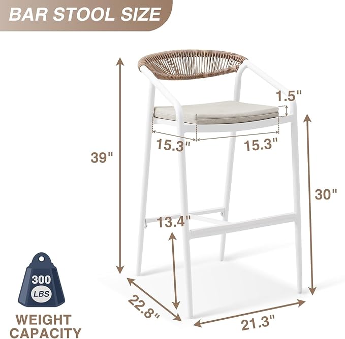 Outdoor Bar Stools Set, Aluminum Frame - Image 2