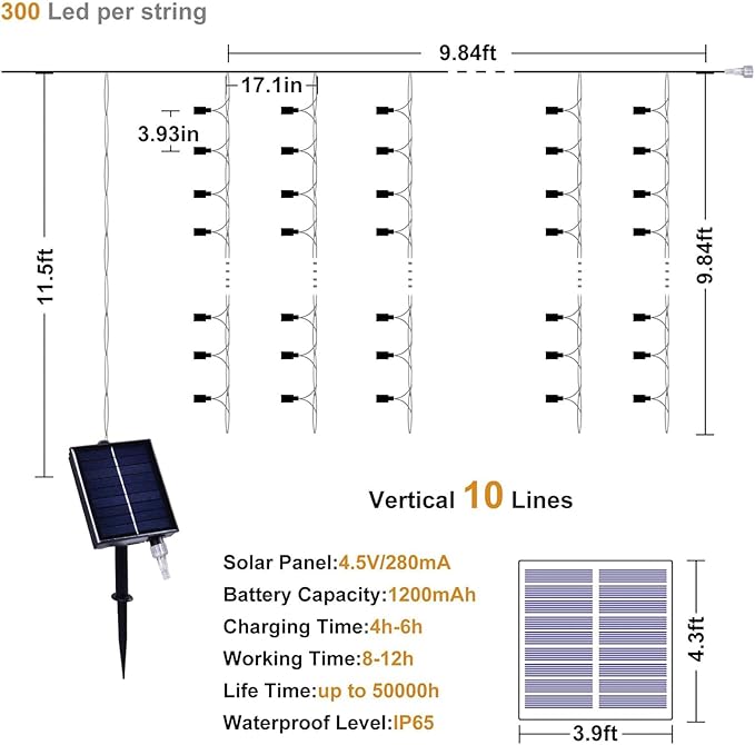 300LED Solar Curtain Lights - Image 7