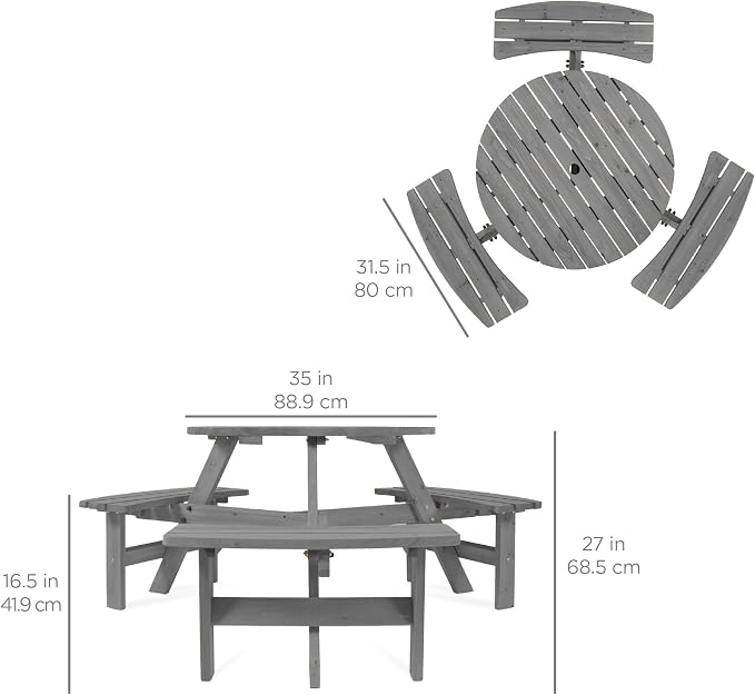Best Choice Products 6-Person Circular Outdoor Wooden Picnic Table - Image 2