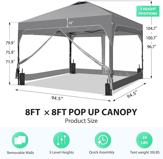 8x8 FT 1-Button Push Pop Up Canopy - Image 6