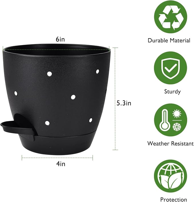 6 Inch Orchid Pots with Holes, 2 Pack Self Watering Planters - Image 4