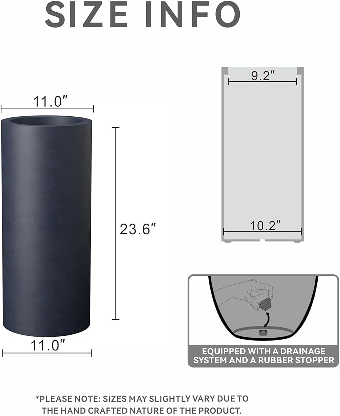 Kante 23.6 Inch Tall Cylindrical Planter, Large Round Plant Pots - Image 2