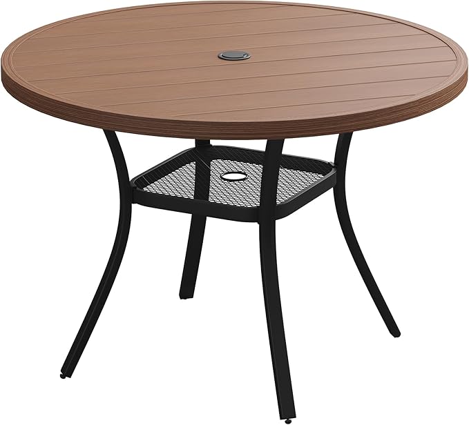 VICLLAX Round Patio Table with Adjustable Umbrella Hole, All Weather Outdoor by HOME