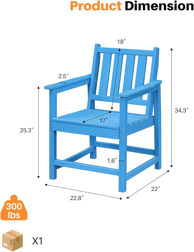 Patio Dining Chair Set of 2, HDPE Outdoor Dining Chair, Ergonomic HDPE Dining - Image 4