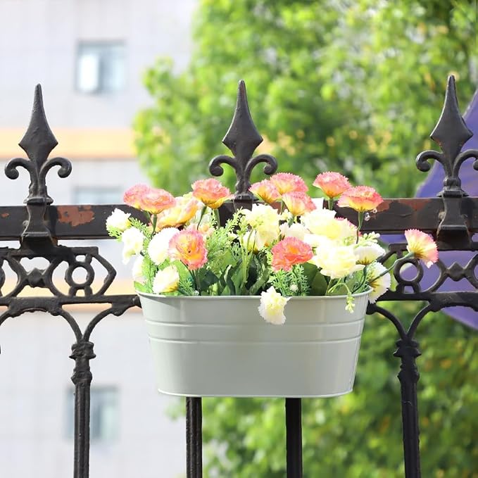 3 Pack Metal Railing Planters, 10.5" Oval Hanging Flower Pots - Image 4