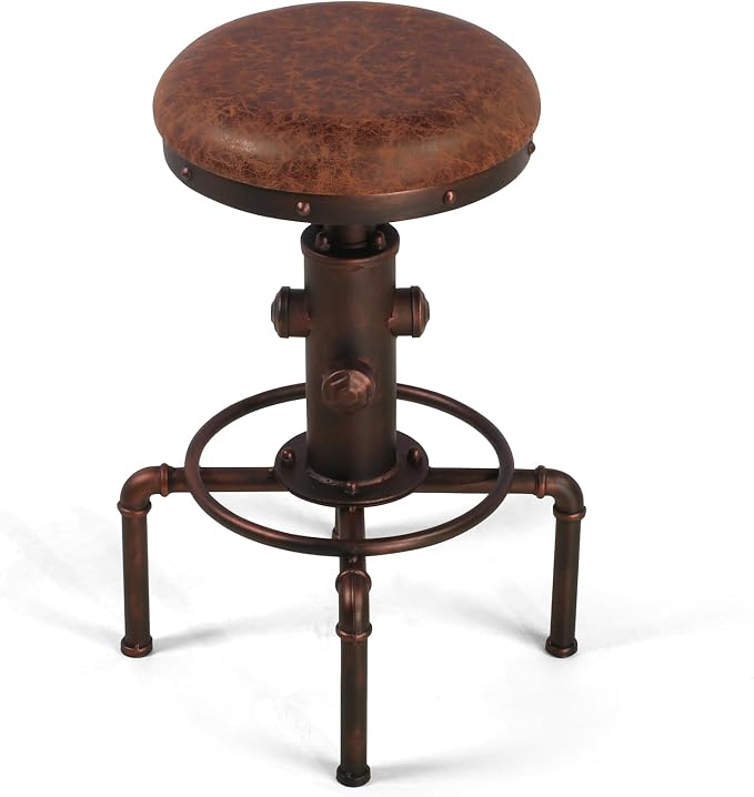 Topower Antique Vintage Industrial Barstool PU Leather Water Pipe Fire Hydrant - Image 5