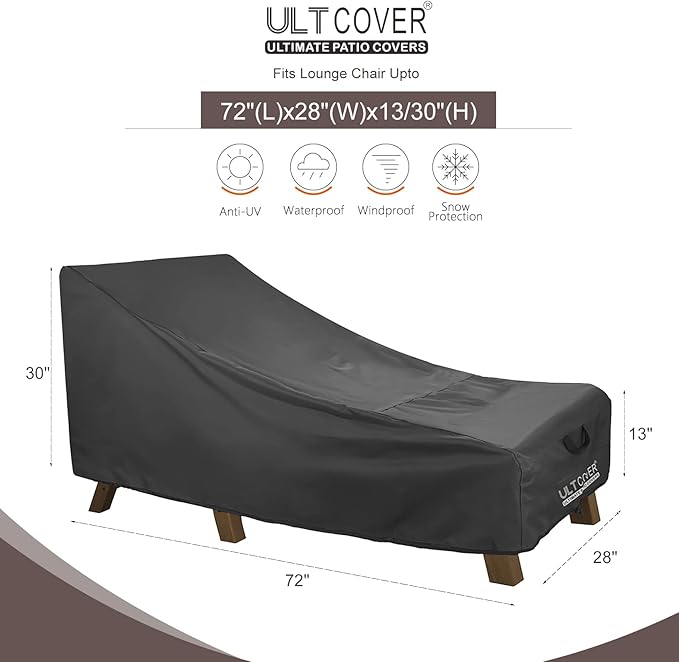 ULTCOVER Waterproof Patio Lounge Chair Cover Heavy Duty Outdoor Chaise Lounge - Image 2