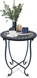 Indoor Outdoor Small Metal Round Side Table, 14 Inch Patio Coffee Bistro Table by Plant+Castle