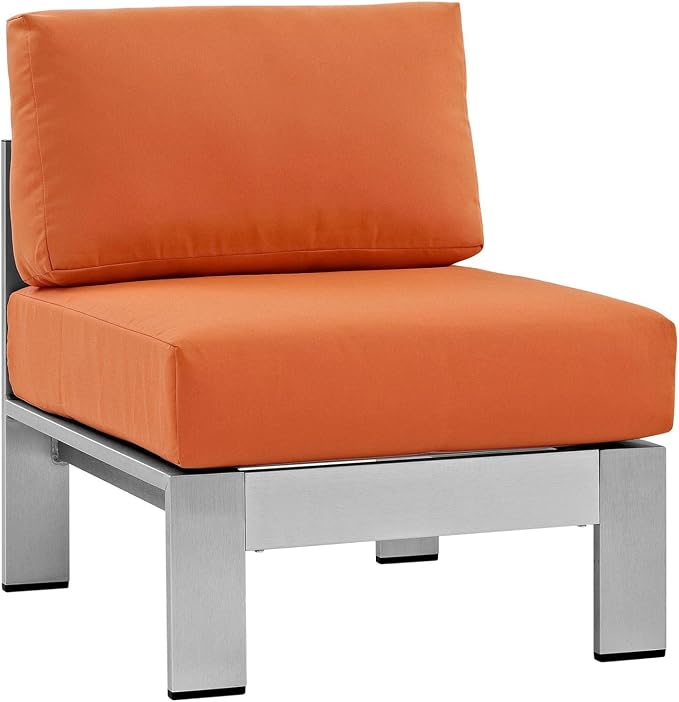 Modway Shore 5-Piece Aluminum Outdoor Patio Sectional Sofa Set in Silver Orange - Image 5