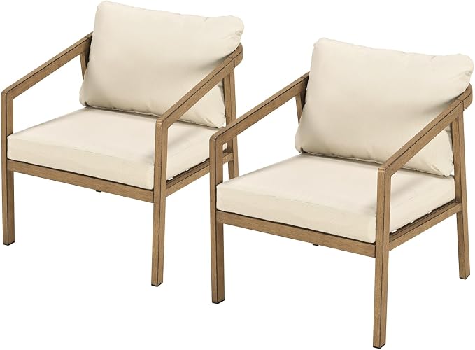 Teak Patio Sofa Chairs Set of 2, Never-Rust Aluminum Outdoor Armchair by SeeHill