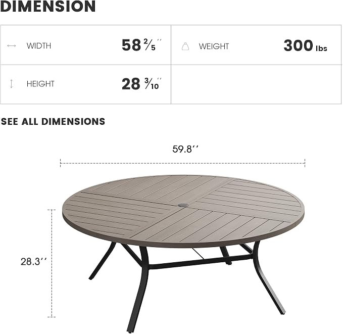 Patio Dining Table for 8-10, Round Metal Outdoor Table - Image 3
