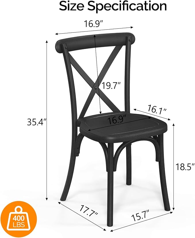 VINGLI Plastic Outdoor Dining Chairs Set of 8, Stackable Patio Dining Chairs - Image 3