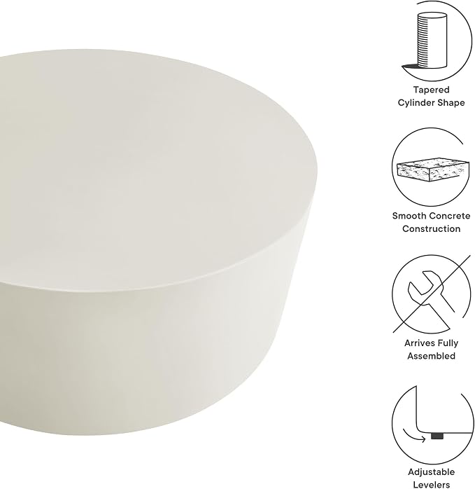 Modway Brion 34 Inch Round Concrete Coffee Table – Indoor/Outdoor Tapered - Image 4