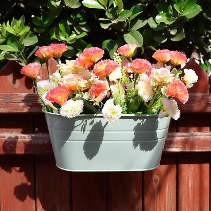 3 Pack Metal Railing Planters, 10.5" Oval Hanging Flower Pots - Image 6