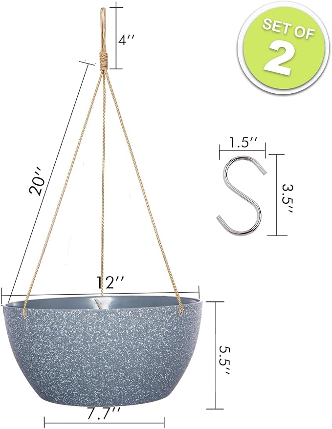 12 Inch 2 Pack Large Hanging Planters - Image 2