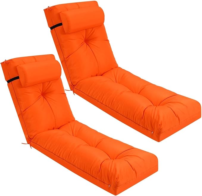 Wenqik Set of 2 Outdoor Chaise Lounge Cushions 76 x 22 x 6 Inch Waterproof by Wenqik
