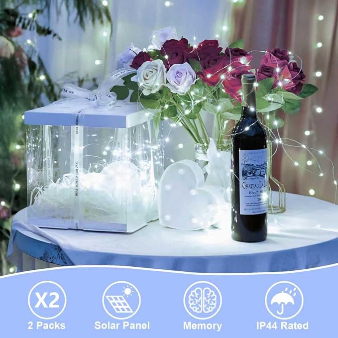 QITONG 4 Pack Solar Fairy Lights, Each 33ft 100 LED White Christmas String - Image 2